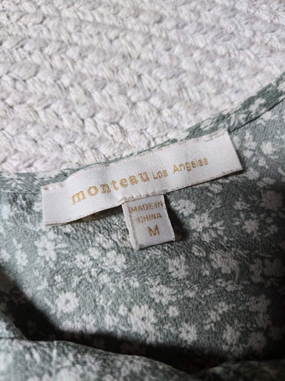 Monteau Sage Green Ditsy Floral Maxi Dress Tie Waist Cottagecore Coquette M - Picture 6 of 13
